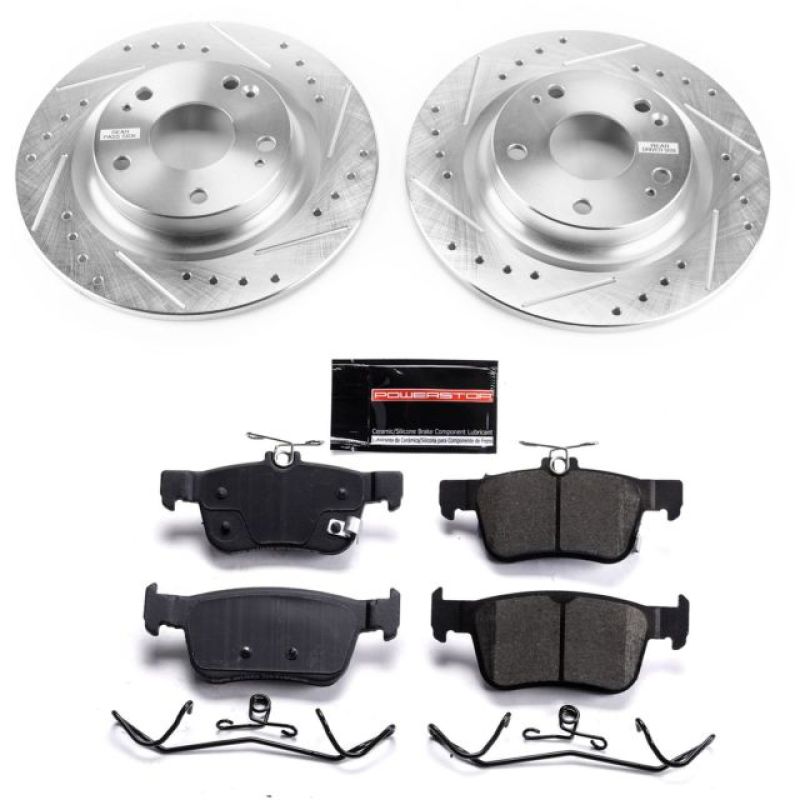 Honda Civic Brake Kit - Rear - PowerStop - Drilled & Slotted Rotors + Carbon-Fiber Ceramic Pads - `17-`20