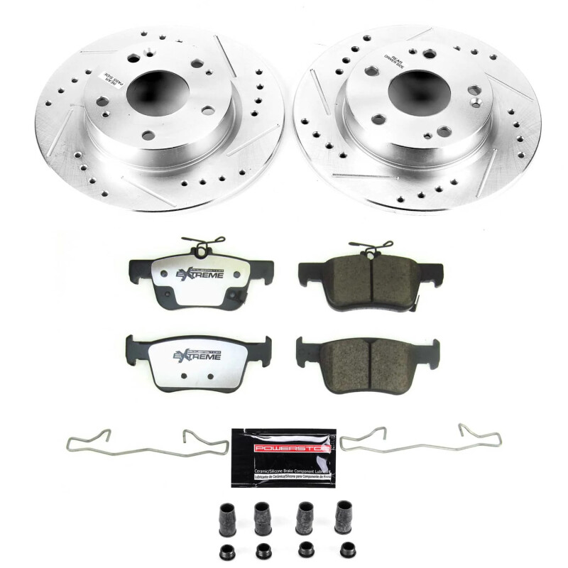 Honda Civic Brake Kit - Rear - PowerStop - Drilled/Slotted Rotors + Carbon-Fiber Ceramic Pads - `20-`22