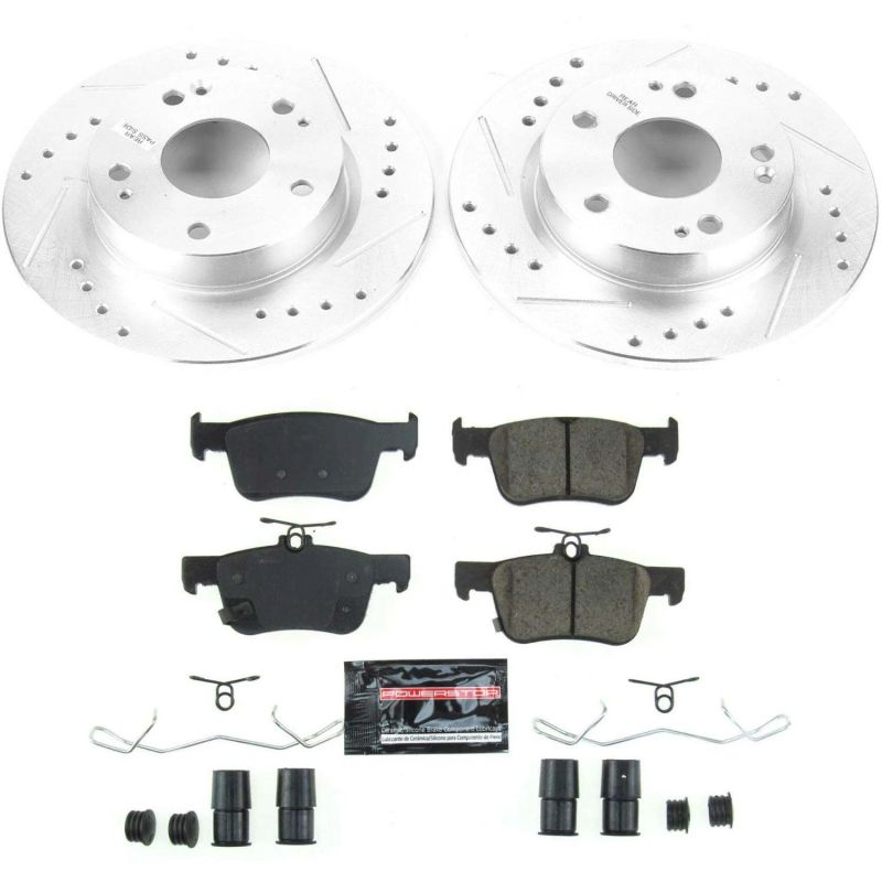 Honda Civic Brake Kit - Rear - PowerStop - Drilled & Slotted Rotors + Carbon-Fiber Ceramic Pads + Hardware - `20-`21