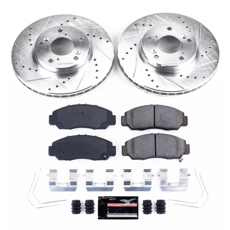 Honda Civic Brake Kit - Front - PowerStop - Drilled & Slotted Rotors + Carbon-Fiber Ceramic Pads - `06-`11