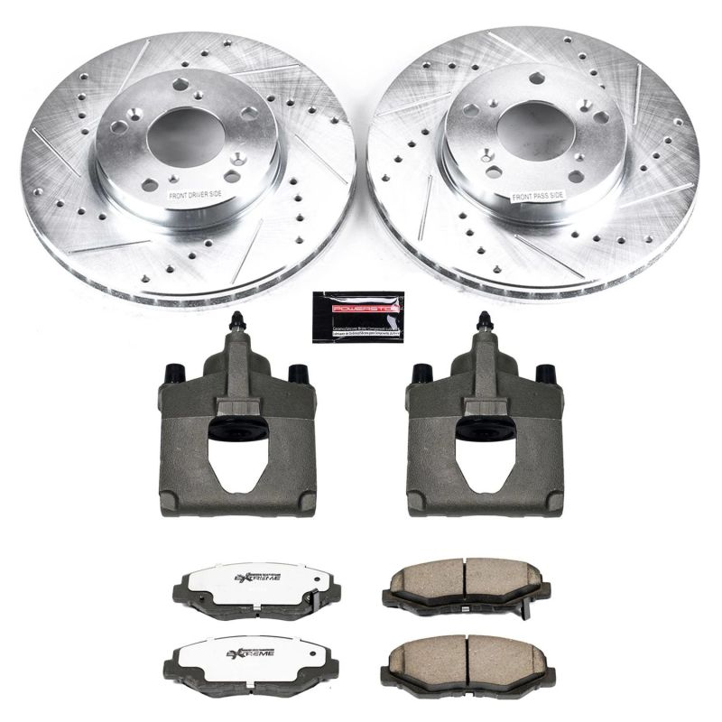 Honda Civic Brake Kit - Front - PowerStop - Drilled & Slotted Rotors + Carbon-Fiber Ceramic Pads + Powder Coated Calipers - `13-`21