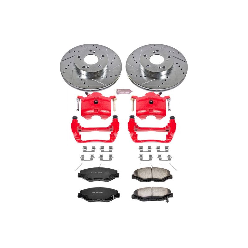 Honda Civic Brake Kit - Front - PowerStop - Drilled & Slotted Rotors + Carbon-Fiber Ceramic Pads + Powder Coated Calipers - `13-`21