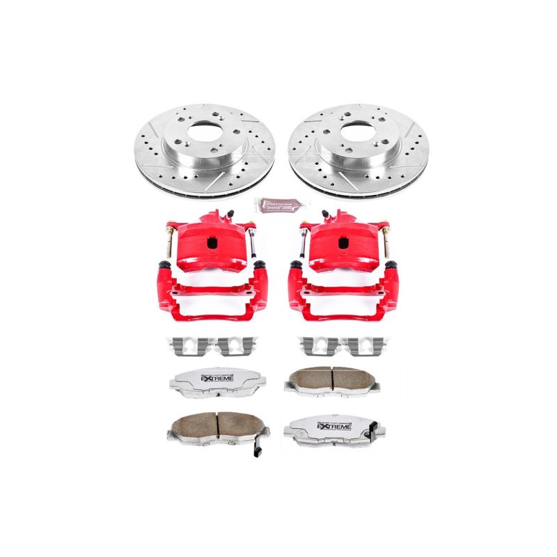 Honda Civic Brake Kit - Front - PowerStop - Drilled & Slotted Rotors + Carbon-Fiber Ceramic Pads + Powder Coated Calipers - `06-`11