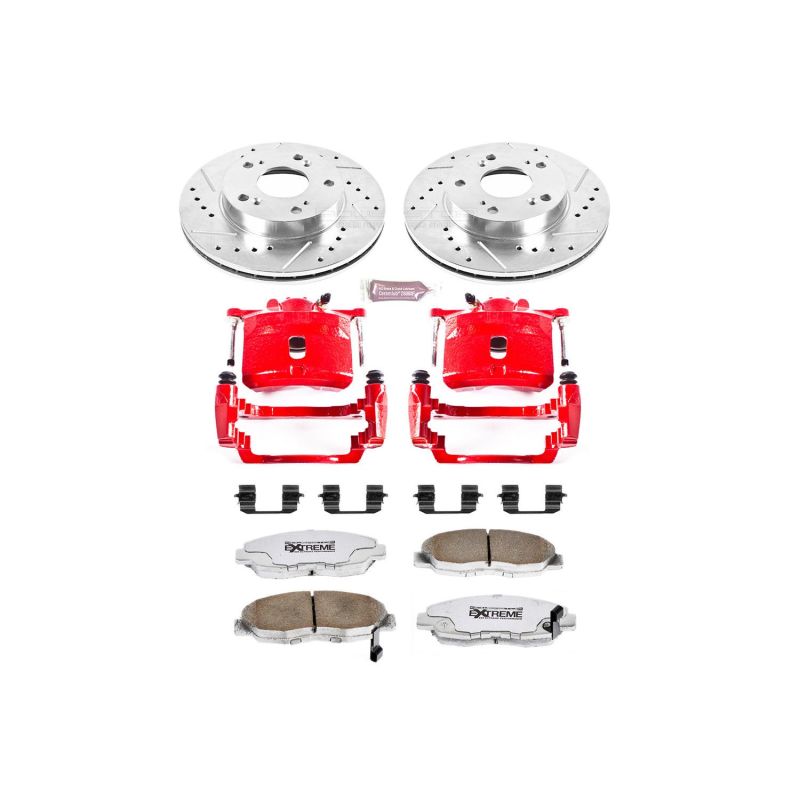 Honda Civic Brake Kit - Front - PowerStop - Drilled & Slotted Rotors + Carbon-Fiber Ceramic Pads + Powder Coated Calipers - `06-`11