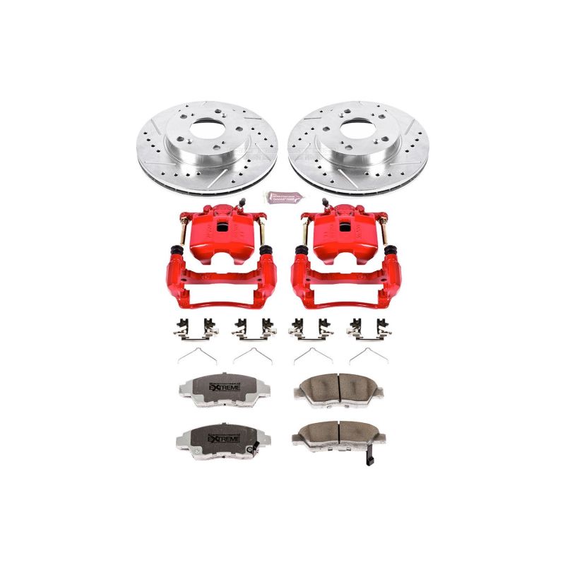 Honda Civic Brake Kit - Front - PowerStop - Drilled/Slotted Rotors + Carbon-Fiber Ceramic Pads + Powder Coated Calipers - `06-`11