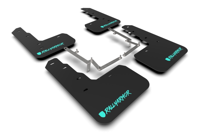 Honda Civic Mud Flap Kit - Rally Armor - UR Black with Altered Font Teal Logo - Black - `17-`22
