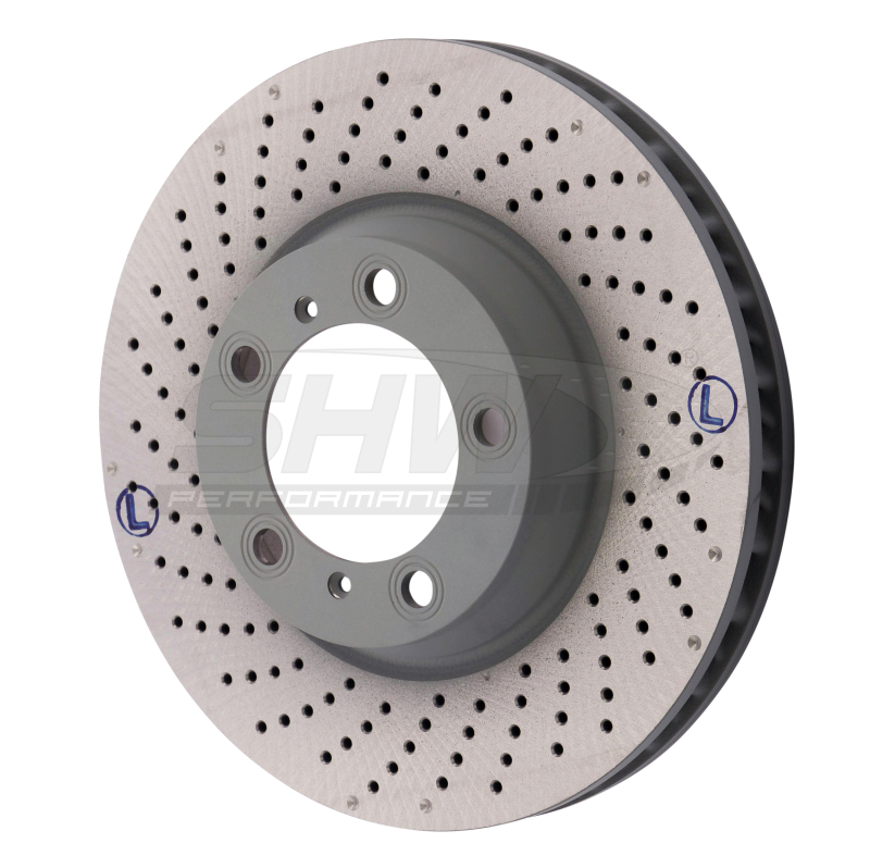 Porsche 911 Brake Rotor (1) - Left Front - SHW Performance - Drilled-Dimpled MB - 3.8L - 2012