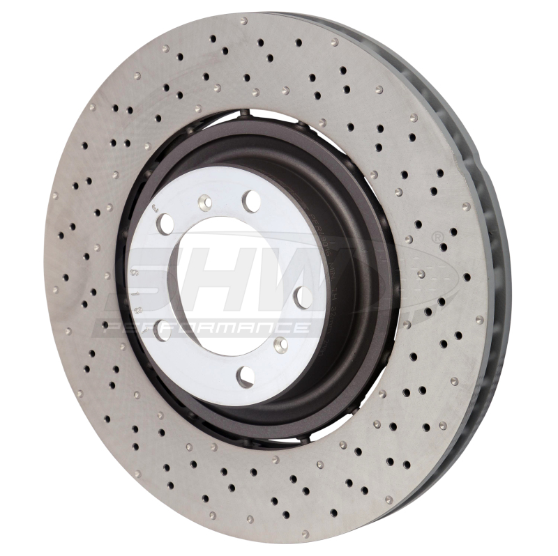Porsche 911 Brake Rotor (1) - Right Front - SHW Performance - Drilled-Dimpled LW - 3.8L - `14-`19