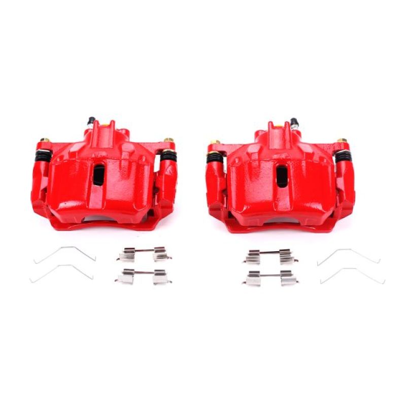 Honda Civic Brake Calipers - Front - PowerStop - Red Powder Coated with Brackets - Red - `12-`15