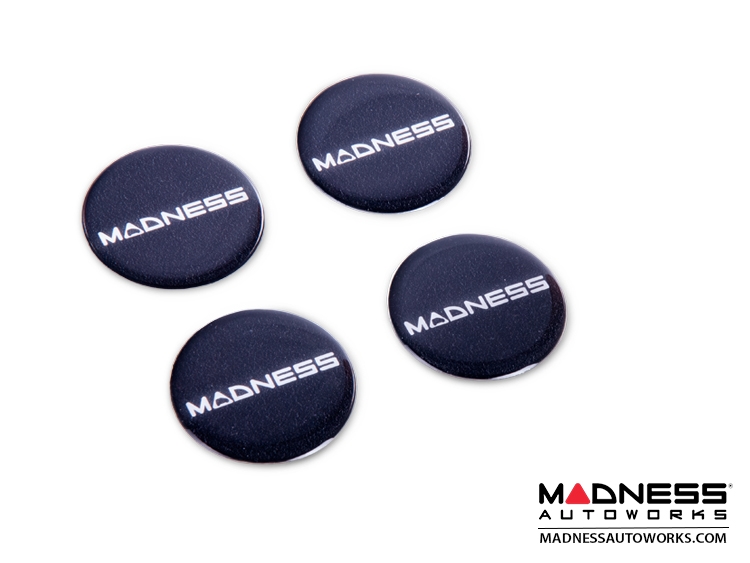 MADNESS Wheel Badge Set (4) - Domed Round Badges w/ MADNESS Logo 2.25"
