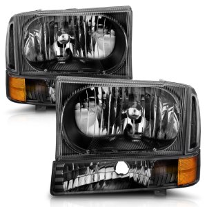 Ford Excursion Headlights - ANZO - Crystal, Clear Lens - Black - `00-`04 Ford Excursion Headlights - ANZO - Crystal, Clear Lens - Black - `00-`04