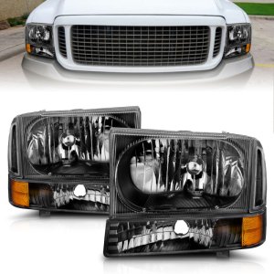 Ford Excursion Headlights - ANZO - Crystal, Clear Lens - Black - `00-`04 Ford Excursion Headlights - ANZO - Crystal, Clear Lens - Black - `00-`04