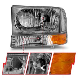 Ford Excursion Headlights - ANZO - Crystal - Chrome - `00-`04 Ford Excursion Headlights - ANZO - Crystal - Chrome - `00-`04