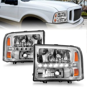 Ford Excursion Headlights - ANZO - Crystal, Clear Lens, LED - Chrome - `00-`04 Ford Excursion Headlights - ANZO - Crystal, Clear Lens, LED - Chrome - `00-`04
