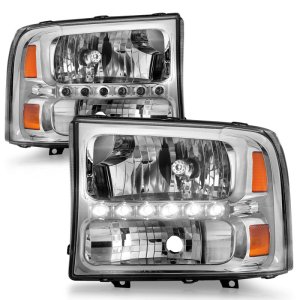 Ford Excursion Headlights - ANZO - Crystal, Clear Lens, LED - Chrome - `00-`04 Ford Excursion Headlights - ANZO - Crystal, Clear Lens, LED - Chrome - `00-`04