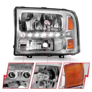 Ford Excursion Headlights - ANZO - Crystal, Clear Lens, LED - Chrome - `00-`04 Ford Excursion Headlights - ANZO - Crystal, Clear Lens, LED - Chrome - `00-`04