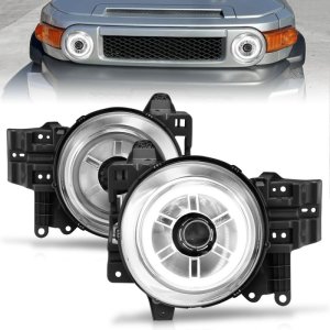 Toyota FJ Cruiser Projector Headlights - Front - ANZO - w/Halo - Clear Lens - Chrome Housing - CCFL - Chrome - `07-`13