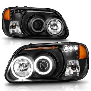 Ford Explorer Projector Headlights - ANZO - w/Halo, Clear Lens, Black Housing - Black - `95-`01 Ford Explorer Projector Headlights - ANZO - w/Halo, Clear Lens, Black Housing - Black - `95-`01