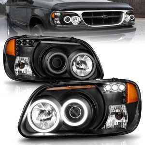 Ford Explorer Projector Headlights - ANZO - w/Halo, Clear Lens, Black Housing - Black - `95-`01 Ford Explorer Projector Headlights - ANZO - w/Halo, Clear Lens, Black Housing - Black - `95-`01