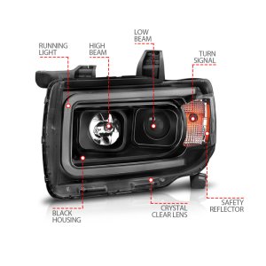 GMC Canyon Projector Headlights - ANZO - Plank Style Design - Black w/ Amber - `15-`27