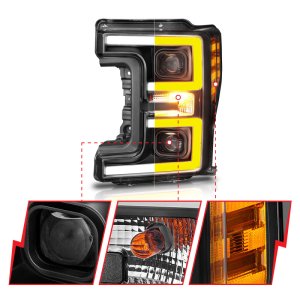 Ford F-350 Headlights - ANZO - LED/Projector, Plank-Style, Switchback - Black - `17-`27