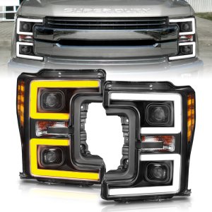 Ford F-350 Headlights - ANZO - LED/Projector, Plank-Style, Switchback - Black - `17-`27