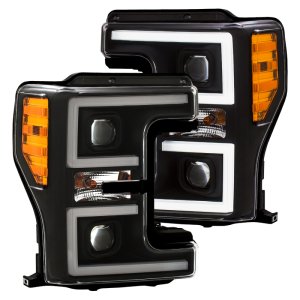 Ford F-450 Headlights - ANZO - LED/Projector, Plank-Style, Switchback - Black - `17-`27