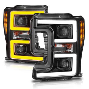 Ford F-450 Headlights - ANZO - LED/Projector, Plank-Style, Switchback - Black - `17-`27