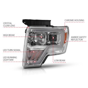 Ford F-150 Projector Headlight - ANZO - Clear Lens, Chrome with Amber Housing - Chrome Amber - `09-`14 Ford F-150 Projector Headlight - ANZO - Clear Lens, Chrome with Amber Housing - Chrome Amber - `09-`14