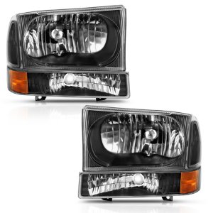 Ford Excursion Headlights - ANZO - Crystal w/Corner Lights - Black w/Amber - `00-`04 Ford Excursion Headlights - ANZO - Crystal w/Corner Lights - Black w/Amber - `00-`04