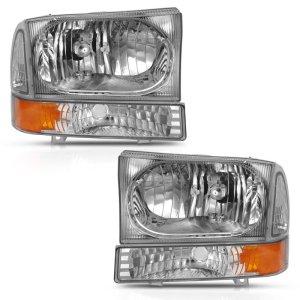 Ford Excursion Headlights - ANZO - Crystal w/ Corner Light Amber - Chrome - `00-`04 Ford Excursion Headlights - ANZO - Crystal w/ Corner Light Amber - Chrome - `00-`04