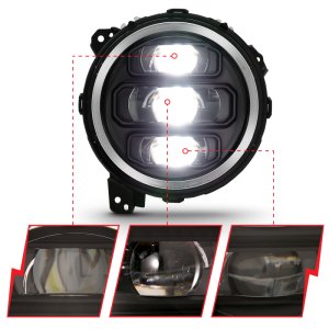 Jeep Wrangler LED/Projector Headlights - ANZO - Plank Style Design - Black - `18-`19