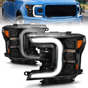Ford F-150 LED Projector Headlights - ANZO - Light Bar Sequential Signal - Black - `18-`20