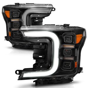 Ford F-150 LED Projector Headlights - ANZO - Light Bar Sequential Signal - Black - `18-`20