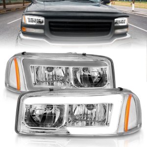 GMC Denali Crystal Headlights - ANZO - w/ C Light Bars - Chrome Amber - `99-`17 GMC Denali Crystal Headlights - ANZO - w/ C Light Bars - Chrome Amber - `99-`17
