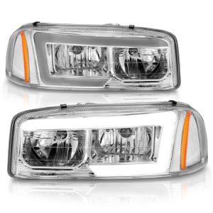 GMC Denali Crystal Headlights - ANZO - w/ C Light Bars - Chrome Amber - `99-`17 GMC Denali Crystal Headlights - ANZO - w/ C Light Bars - Chrome Amber - `99-`17