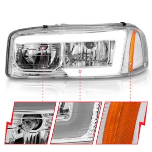 GMC Sierra Crystal Headlights - ANZO - w/ C Light Bars - Chrome Amber - `99-`17 GMC Sierra Crystal Headlights - ANZO - w/ C Light Bars - Chrome Amber - `99-`17
