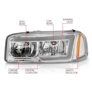 GMC Sierra Crystal Headlights - ANZO - w/ C Light Bars - Chrome Amber - `99-`17 GMC Sierra Crystal Headlights - ANZO - w/ C Light Bars - Chrome Amber - `99-`17