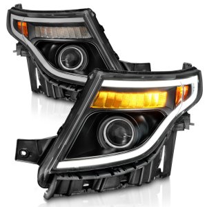 Ford Explorer Headlights - ANZO - Projector Headlights w/ Light Bar - Black Housing - `11-`15 Ford Explorer Headlights - ANZO - Projector Headlights w/ Light Bar - Black Housing - `11-`15
