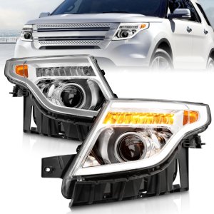 Ford Explorer Headlights - ANZO - Projector w/ Light Bar - Chrome - `11-`15 Ford Explorer Headlights - ANZO - Projector w/ Light Bar - Chrome - `11-`15