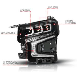 Chevrolet Tahoe LED/Projector Headlights - Left Side - ANZO - Light Bar Style w/ Sequential DRL - Black - `21-`23