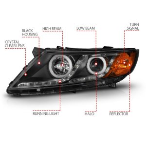 Kia Optima Projector Headlights - ANZO - CCFL w/ Halo, Clear Lens, Black Housing - Black - `11-`13 Kia Optima Projector Headlights - ANZO - CCFL w/ Halo, Clear Lens, Black Housing - Black - `11-`13