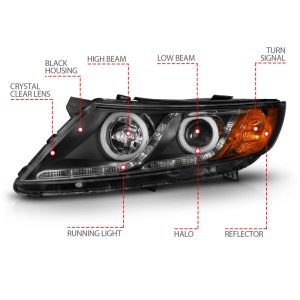 Kia Optima Projector Headlights - ANZO - CCFL w/ Halo, Clear Lens, Black Housing - Black - `11-`13 Kia Optima Projector Headlights - ANZO - CCFL w/ Halo, Clear Lens, Black Housing - Black - `11-`13