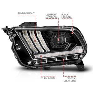 Ford Mustang Projector Headlights - ANZO - LED with Light Tube Sequential - Black - `10-`14