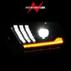 Ford Mustang Projector Headlights - ANZO - LED with Light Tube Sequential - Black - `10-`14