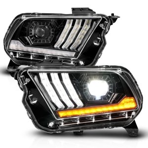 Ford Mustang Projector Headlights - ANZO - LED with Light Tube Sequential - Black - `10-`14