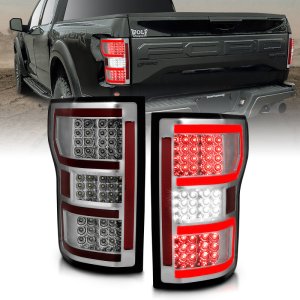 Ford F-150 LED Taillights - Rear - ANZO - LED; Chrome Lens; Black Housing; Red/White Light Color - Chrome - `18-`19