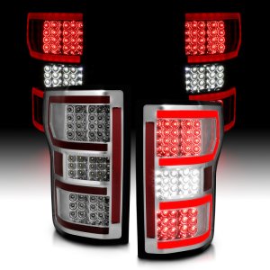 Ford F-150 LED Taillights - Rear - ANZO - LED; Chrome Lens; Black Housing; Red/White Light Color - Chrome - `18-`19
