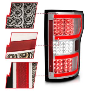 Ford F-150 LED Taillights - Rear - ANZO - LED; Chrome Lens; Black Housing; Red/White Light Color - Chrome - `18-`19