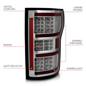 Ford F-150 LED Taillights - Rear - ANZO - LED; Chrome Lens; Black Housing; Red/White Light Color - Chrome - `18-`19